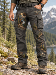 Pantalon cargo décontracté pour hommes, motif sentier sauvage, idéal pour les amoureux de la randonnée