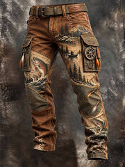Pantalon long imprimé motif pêche vintage pour homme
