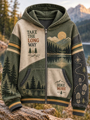 Veste à capuchon à imprimé graphique sur le thème de la randonnée extérieure pour femmes
