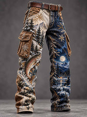 Pantalon long imprimé motif pêche vintage pour homme