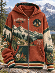 Veste à capuche pour femme, motif graphique sur le thème de la randonnée en plein air
