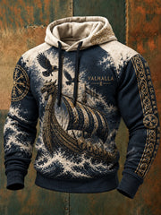 Sweat à capuche imprimé style viking Valhalla pour hommes