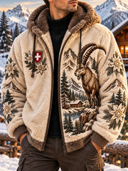 Veste à capuche pour homme, doublée polaire, à imprimé graphique sur le thème des Alpes