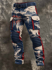 Pantalon long imprimé motif pêche vintage pour homme