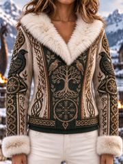 Haut en fourrure de lapin au motif viking pour femme