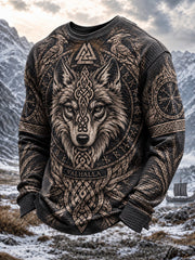 T-shirt à manches longues en gaufre imprimé viking pour homme