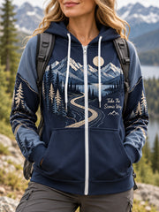 Sweat à capuche zippé pour femmes, motif sentier en pleine nature, idéal pour les amoureux de la randonnée