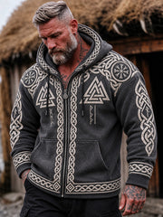 Vintage Viking inspiré des hommes Celtic Valknut Imprimer Casual Zip-Up Hoodie