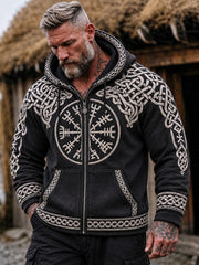 Les hommes Vintage Viking inspiré Celtic Vegvisir Imprimer Casual Zip-Up Hoodie