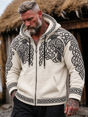 Vintage Viking inspiré Celtic Raven Print Casual Zip-Up Hoodie pour hommes