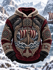 Sweat à capuche en flanelle motif viking pour homme
