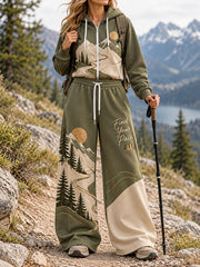 Ensemble de 2 pièces à capuche et pantalons Wilderness Trail Print Hike Lovers pour femme