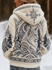 Veste à capuche à imprimé chat nordique pour femme