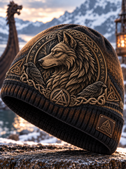 Bonnet tricoté chaud pour l’automne et l’hiver, style viking vintage