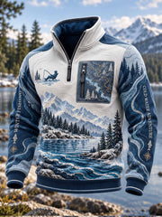 Sweat-shirt vintage pour homme à motif de pêche imprimé