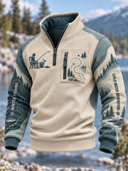 Sweat-shirt vintage pour homme à motif de pêche imprimé