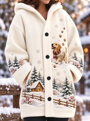 Femmes Mignon Hiver Labrador Retriever Imprimer Chien Amoureux Casual Composite Polaire Long Manteau