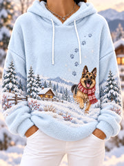 Femmes Mignon Hiver Berger Allemand Imprimer Chien Amoureux Casual Flanelle Hoodie