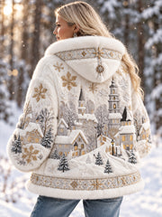 Paysage de neige d'hiver de dame dans le nord de l'Europe manteau de flanelle