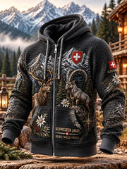 Sweat à capuche en tricot gaufré graphique sur le thème de la saison de chasse pour hommes