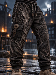 Pantalons de survêtement décontractés à imprimé style viking nordique rétro pour hommes
