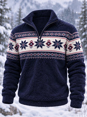 Sweat-shirt en flanelle pour homme, motif géométrique flocon de neige de style Fair Isle nordique