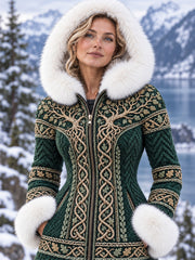 Veste à capuche décontractée à imprimé rétro style viking nordique pour femme
