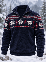 Sweat-shirt en flanelle pour homme, motif géométrique flocon de neige de style Fair Isle nordique