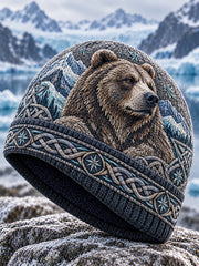 Bonnet tricoté unisexe à imprimé rétro de style viking nordique, chaud et résistant au froid